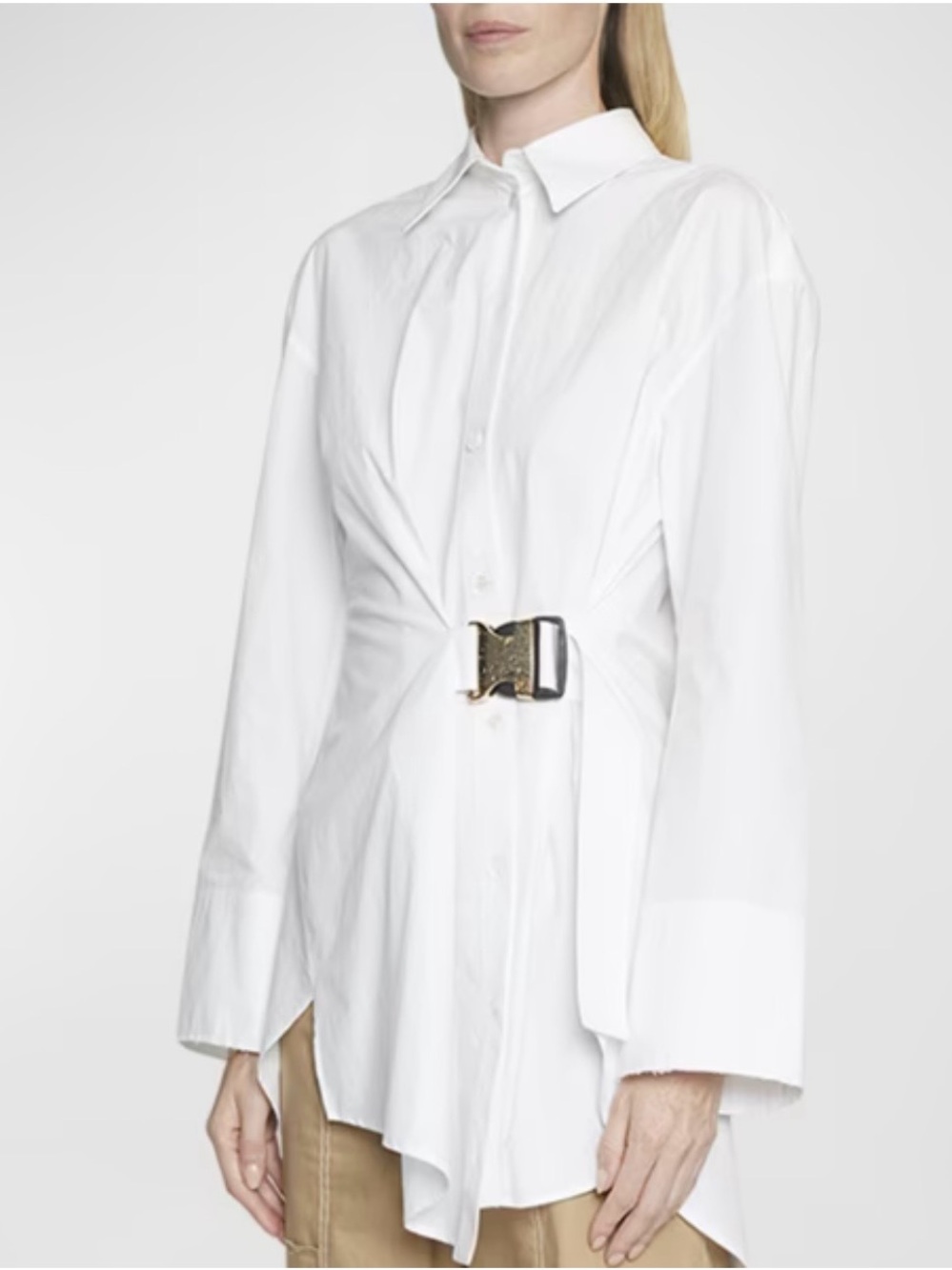 JW Anderson White Twisted Buckle Asymmetric Draped Cotton Tunic Shirt